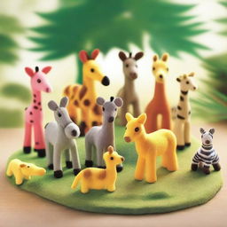 Generate a collection of various safari animals, each in a lively and idyllic setting, illuminated by a soft, early morning light