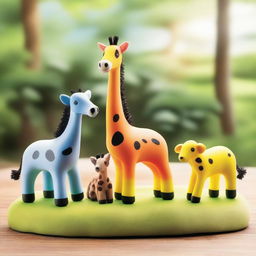 Generate a collection of various safari animals, each in a lively and idyllic setting, illuminated by a soft, early morning light