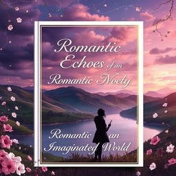 An artistic book cover for a poetry collection titled 'Romantic Echoes of an Imaginary World'