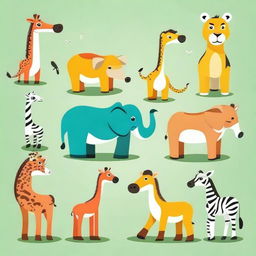 Generate a collection of various safari animals in 2D vector style