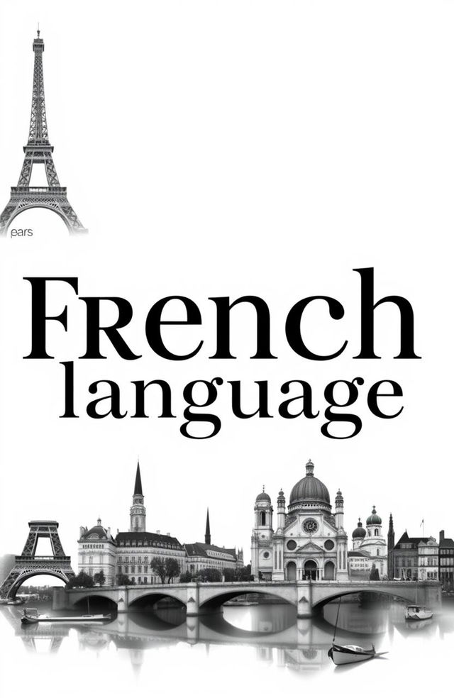 A front page design featuring various types of elegant black fonts that spell out 'French language', prominently displayed in the center of the page