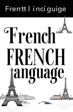 A front page design featuring various types of elegant black fonts that spell out 'French language', prominently displayed in the center of the page