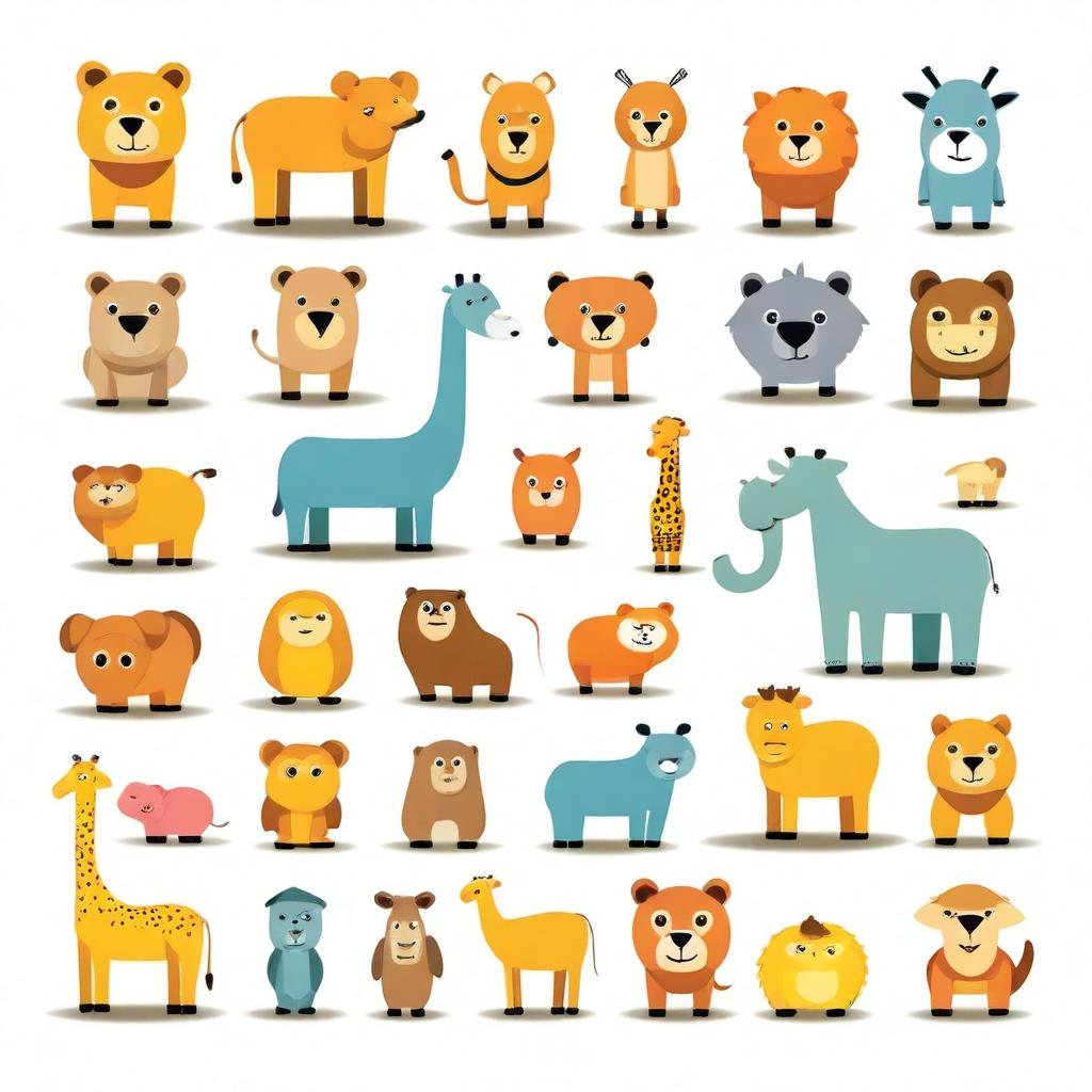 Generate a collection of various safari animals in 2D vector style