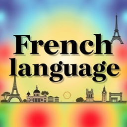 A colorful front page design featuring various types of elegant black fonts that spell out 'French language', prominently displayed in the center of the page