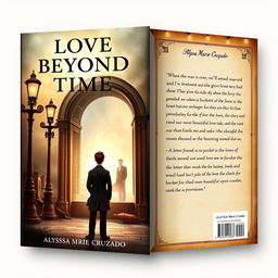 An enchanting book cover design that embodies the theme of time travel, inspired by the year 1894, shown as both the front and back covers of an old-world styled book