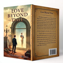 An enchanting book cover design that embodies the theme of time travel, inspired by the year 1894, shown as both the front and back covers of an old-world styled book