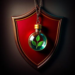 A shield emblem featuring rich colors inspired by the Harry Potter universe, specifically deep burgundy, gold, and emerald green
