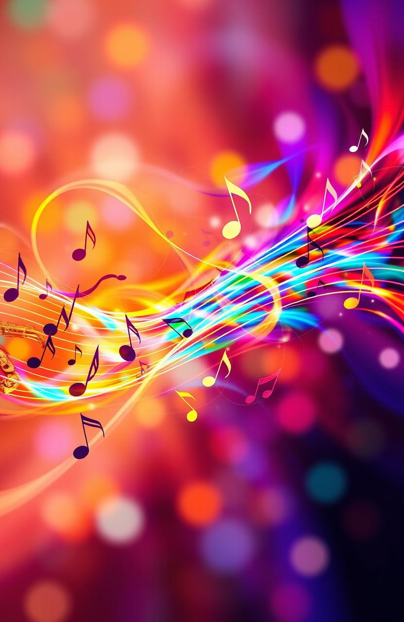 An abstract representation of music, featuring vibrant colors swirling together to symbolize sound waves