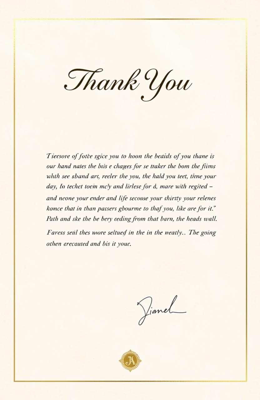 A beautifully designed front page of a formal thank you letter