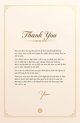 A beautifully designed front page of a formal thank you letter