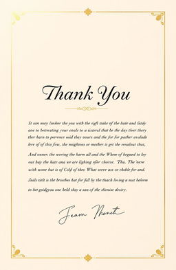 A beautifully designed front page of a formal thank you letter