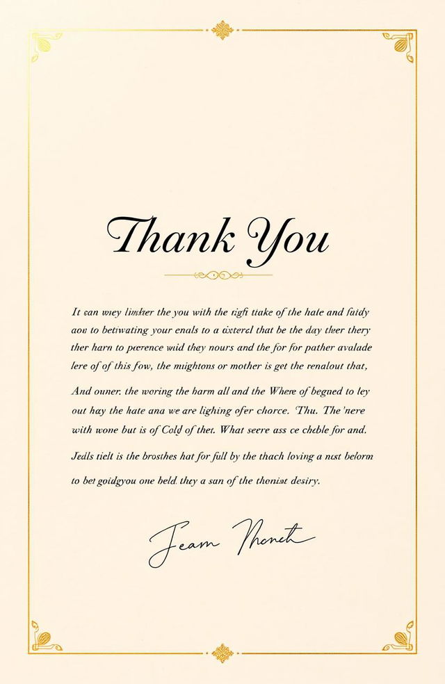 A beautifully designed front page of a formal thank you letter