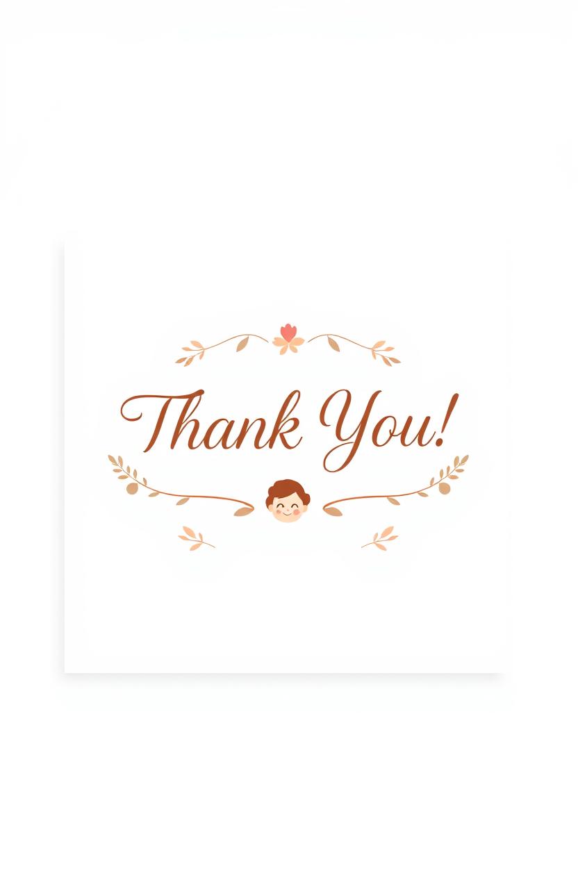 A beautifully designed thank you page centered on the screen, featuring a warm and inviting background with soft colors like light blue and white