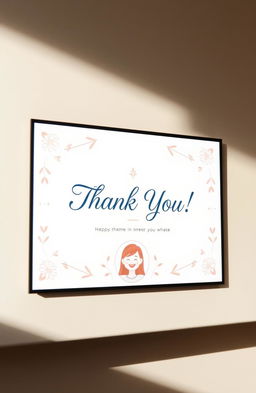 A beautifully designed thank you page centered on the screen, featuring a warm and inviting background with soft colors like light blue and white