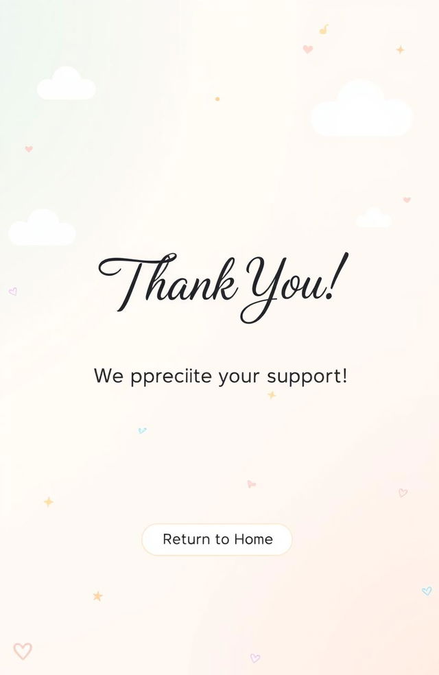 A visually appealing thank you page for a website, featuring a warm and inviting design