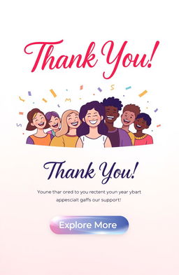 A beautifully designed thank you page, featuring a large, vibrant header that says 'Thank You!' in elegant typography