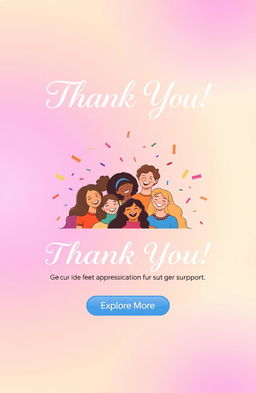 A beautifully designed thank you page, featuring a large, vibrant header that says 'Thank You!' in elegant typography