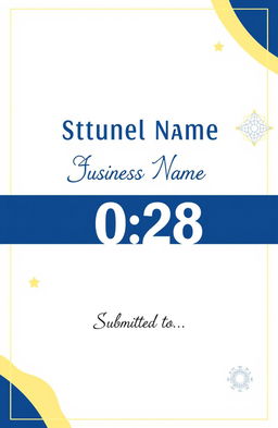 A creative and professional front page cover design for a business studies project, featuring the following elements: at the top, the school name in bold, clear font