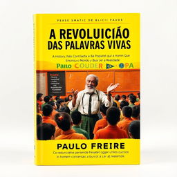 A captivating book cover design for 'A Revolução das Palavras Vivas: A História Não Contada do Homem que Ensinou o Mundo a Ler a Realidade'