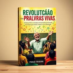 A captivating book cover design for 'A Revolução das Palavras Vivas: A História Não Contada do Homem que Ensinou o Mundo a Ler a Realidade'