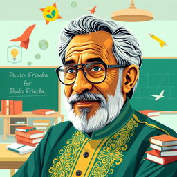 A portrait of Paulo Freire, the Brazilian educator and philosopher known for his influential ideas on critical pedagogy