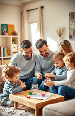 A warm and inviting scene of a family engaged in a fun and educational activity in their living room
