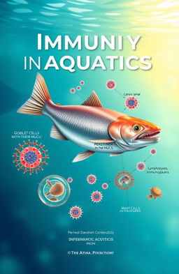 A vibrant and informative poster design for the book titled 'Immunity in Aquatics'