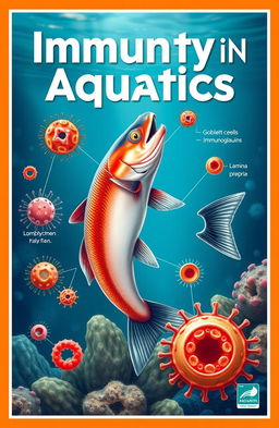A vibrant and informative poster design for the book titled 'Immunity in Aquatics'