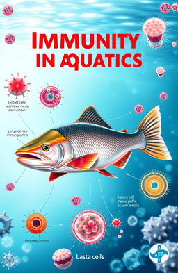 A vibrant and informative poster design for the book titled 'Immunity in Aquatics'