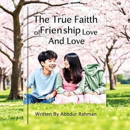 A charming book cover for 'The True Faith Of Friendship And Love' that depicts three Korean friends enjoying each other's company