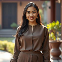 A beautiful mixed-heritage woman from Yogyakarta, Indonesia, with Central Asian roots, showcasing a large bust