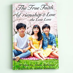 A vibrant book cover for 'The True Faith Of Friendship And Love' depicting three Korean friends seated together, exuding warmth and joy