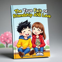 An enchanting book cover for 'The True Faith Of Friendship And Love' featuring three animated Korean characters: two boys and one girl