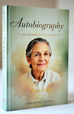 A captivating book cover for an autobiography, featuring a thoughtful and introspective portrait of an adult subject with a warm expression, surrounded by an abstract background that symbolizes their life journey