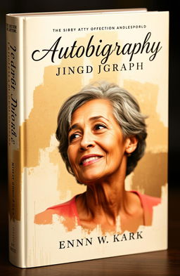 A captivating book cover for an autobiography, featuring a thoughtful and introspective portrait of an adult subject with a warm expression, surrounded by an abstract background that symbolizes their life journey