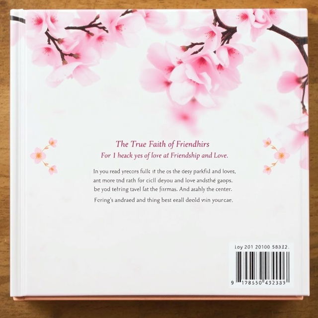 The back cover of the book features a serene cherry blossom background, with delicate pink petals scattered softly across the scene