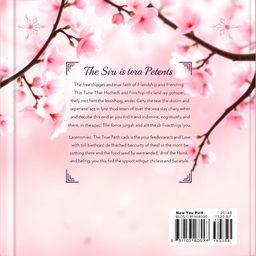 The back cover of the book features a serene cherry blossom background, with delicate pink petals scattered softly across the scene
