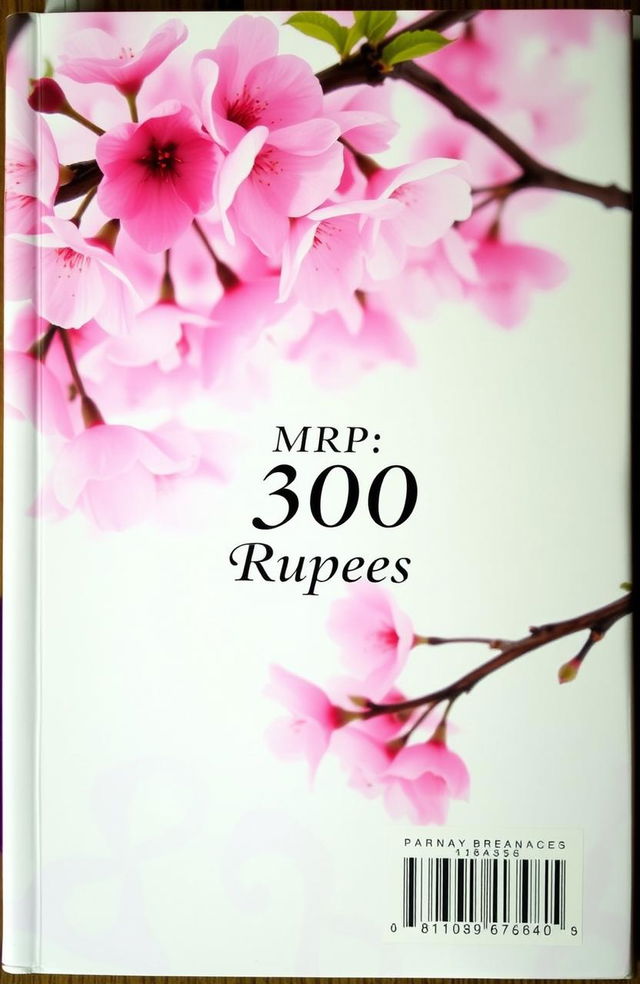 A book cover back featuring a beautiful cherry blossom background with delicate pink petals