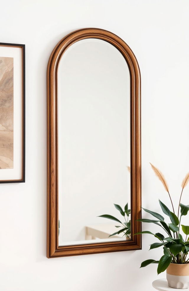 A minimalist stunning old luxury mirror, beautifully crafted with exquisite details, showcasing artisan qualities typical of Brazilian design