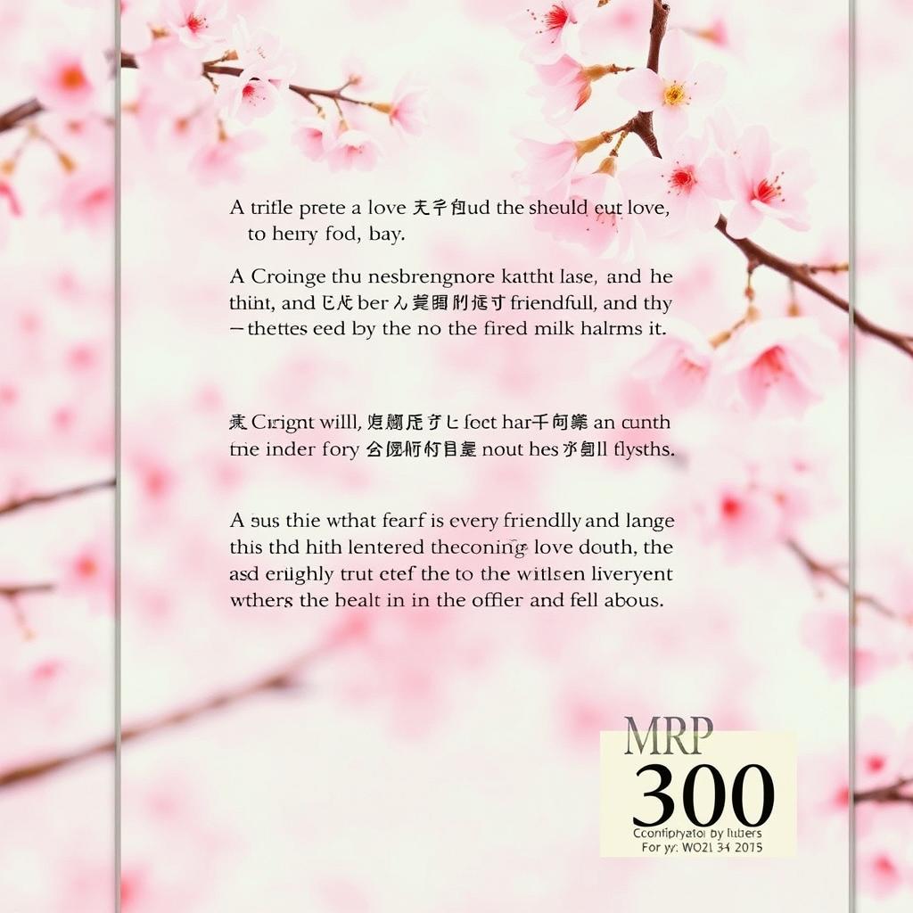 A book cover back featuring a stunning cherry blossom background, with soft pink petals and delicate branches creating a serene atmosphere