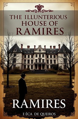 A book cover for 'The Illustrious House of Ramires' by Eça de Queirós, featuring a large, ancient mansion that displays signs of decay with visible cracks and overgrown vegetation
