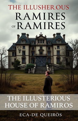 A book cover for 'The Illustrious House of Ramires' by Eça de Queirós, featuring a large, ancient mansion that displays signs of decay with visible cracks and overgrown vegetation