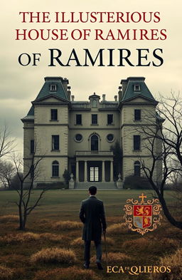 A book cover for 'The Illustrious House of Ramires' by Eça de Queirós, featuring a large, ancient mansion that displays signs of decay with visible cracks and overgrown vegetation