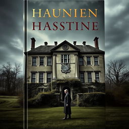 A haunting book cover featuring a large, ancient mansion in the foreground, showcasing prominent cracks in its weathered façade and overgrown vegetation enveloping its base