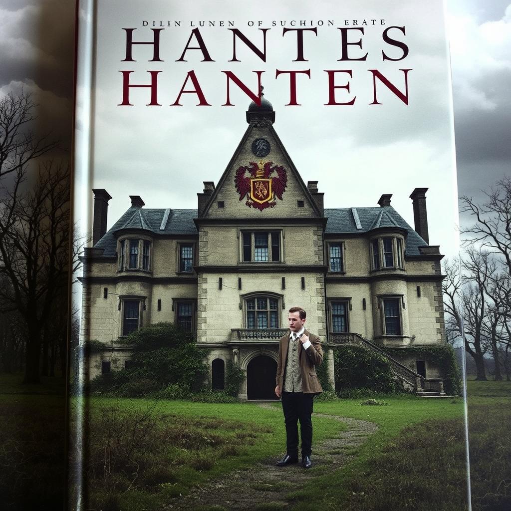 A haunting book cover featuring a large, ancient mansion in the foreground, showcasing prominent cracks in its weathered façade and overgrown vegetation enveloping its base