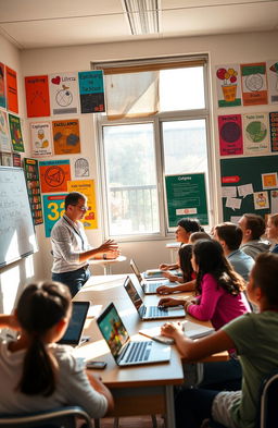 A vibrant and engaging classroom scene featuring diverse students actively participating in a lively discussion