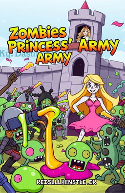 A colorful, cartoon-style book cover for 'Zombies vs the Princess' Army'