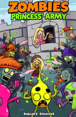 A colorful, cartoon-style book cover for 'Zombies vs the Princess' Army'