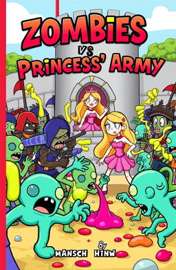 A colorful, cartoon-style book cover for 'Zombies vs the Princess' Army'