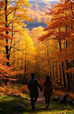A beautiful autumn forest, filled with rich tones of yellow, orange, and red leaves